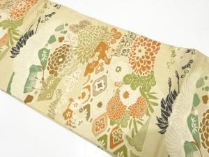 アンティーク　地紙に鶴・草花模様織り出し丸帯（材料）